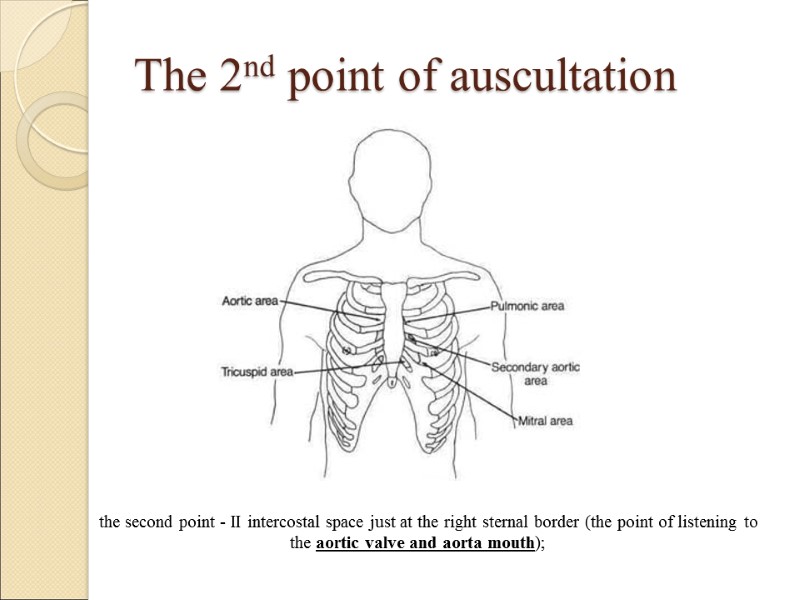 The 2nd point of auscultation the second point - II intercostal space just at